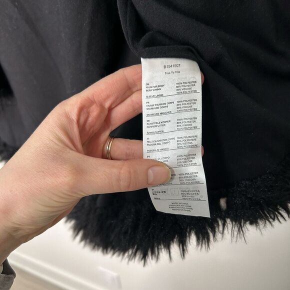 Volcom Stone Row Black Faux Fur Shaggy Jacket Size Small Long Sleeve Hooded Coat - Picture 6 of 10